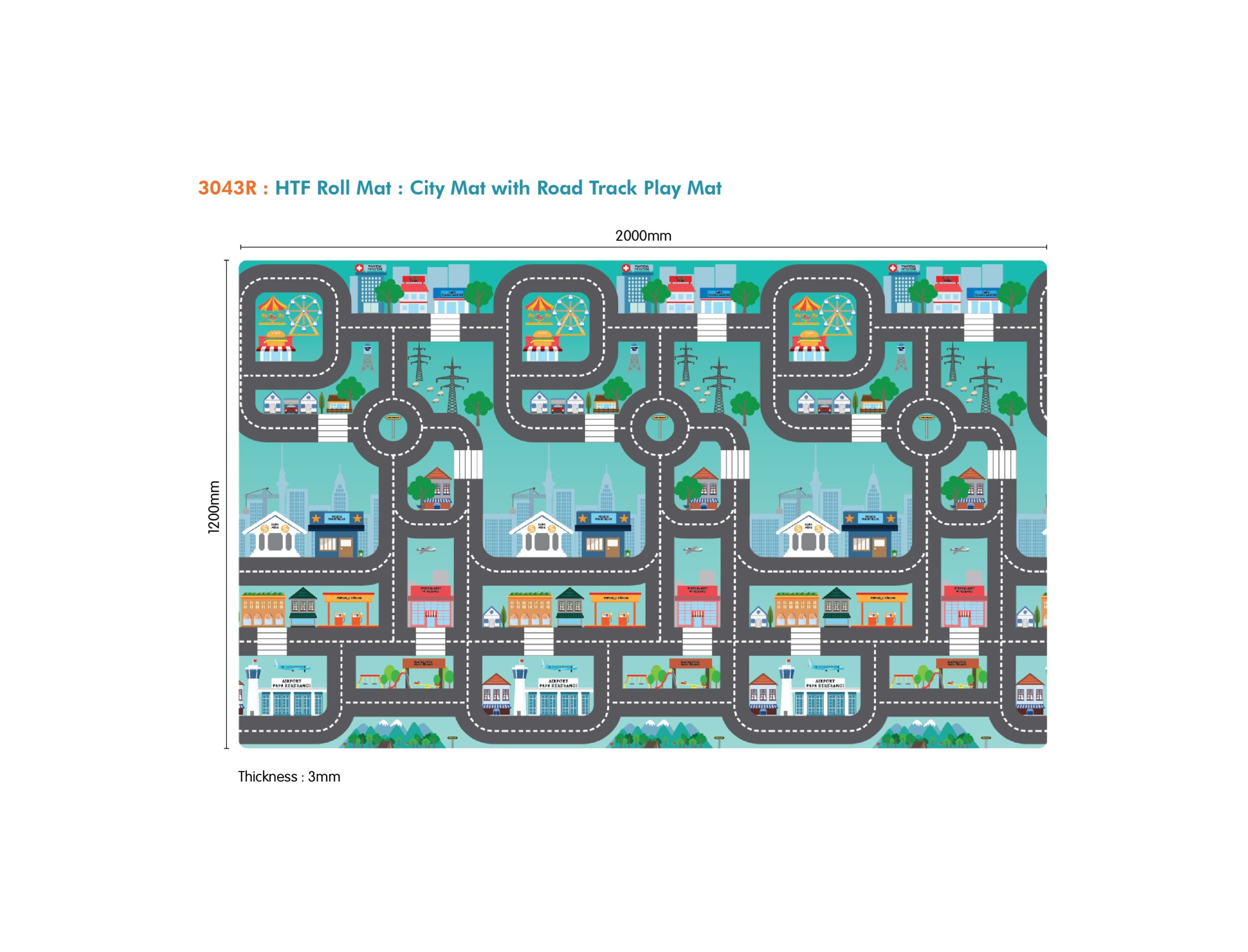 3043R - CITY MAP WITH ROAD TRACK PLAY MAT | sunta.com.my